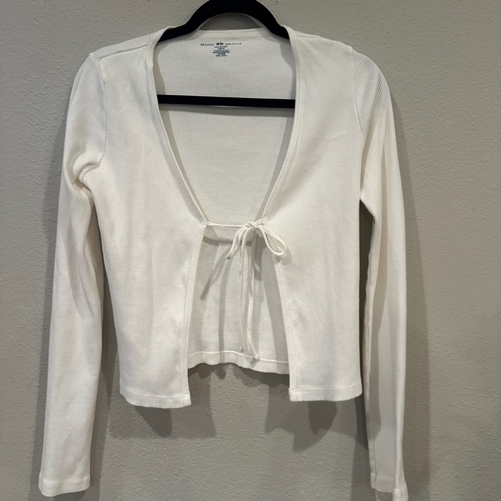 White Long Sleeve Tie-Front Top